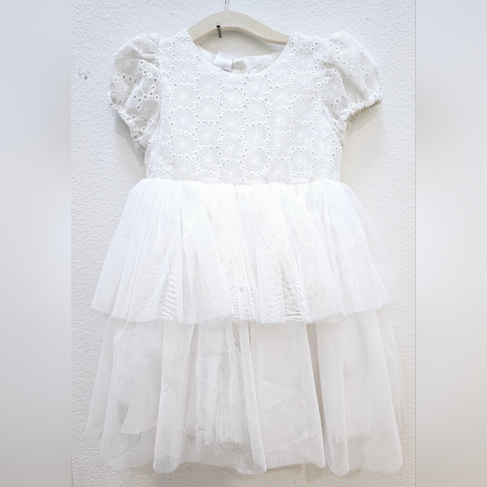 White Lace and Tulle Baby Girl Dress.